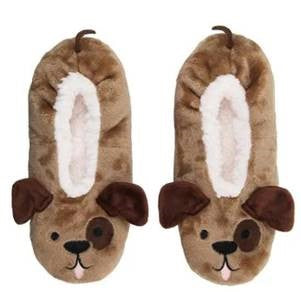 Womens Fluffy Footsie Dog Slippers