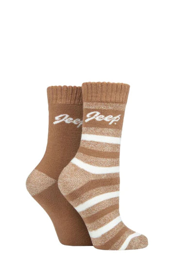 PA Lds Jeep Brushed Thermal Boot Socks 2pk Cream