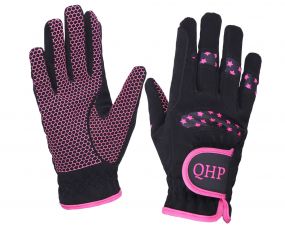 QHP Junior Glove Multi Star - Black/Pink