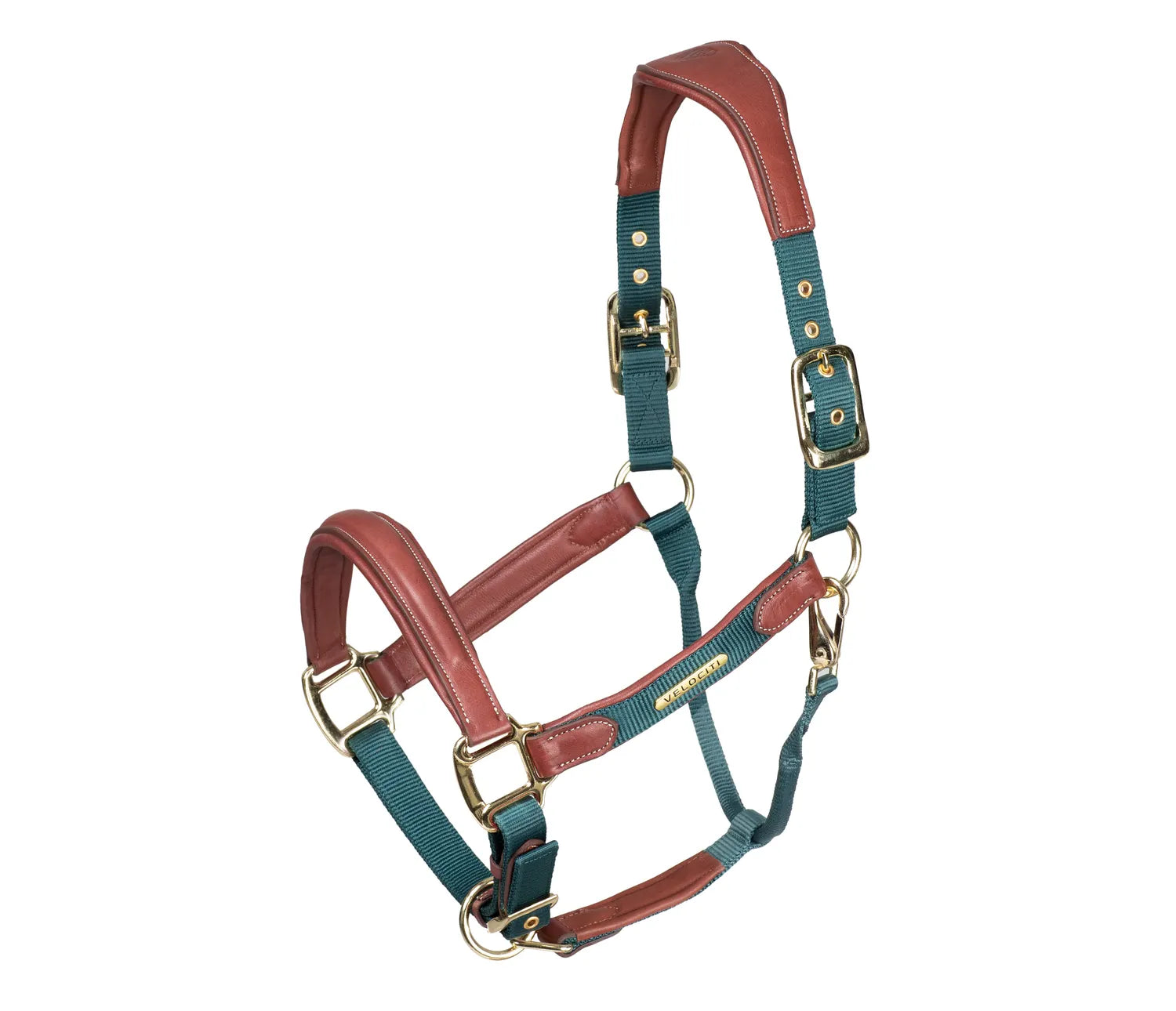 Velociti Lusso Padded Leather Headcollar Green Pony