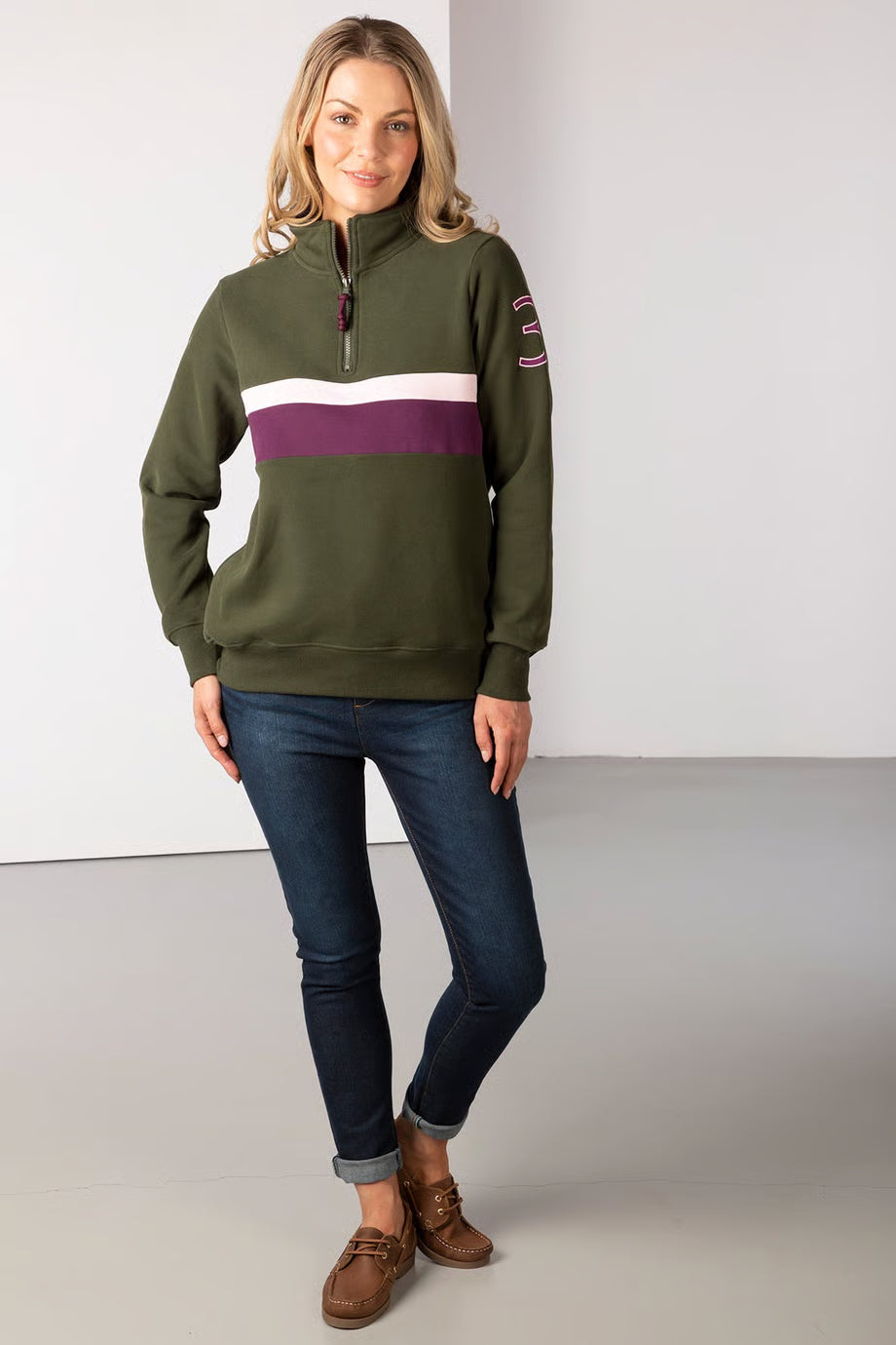 Rydale Ladies Stripe Sweatshirt Bramham Olive