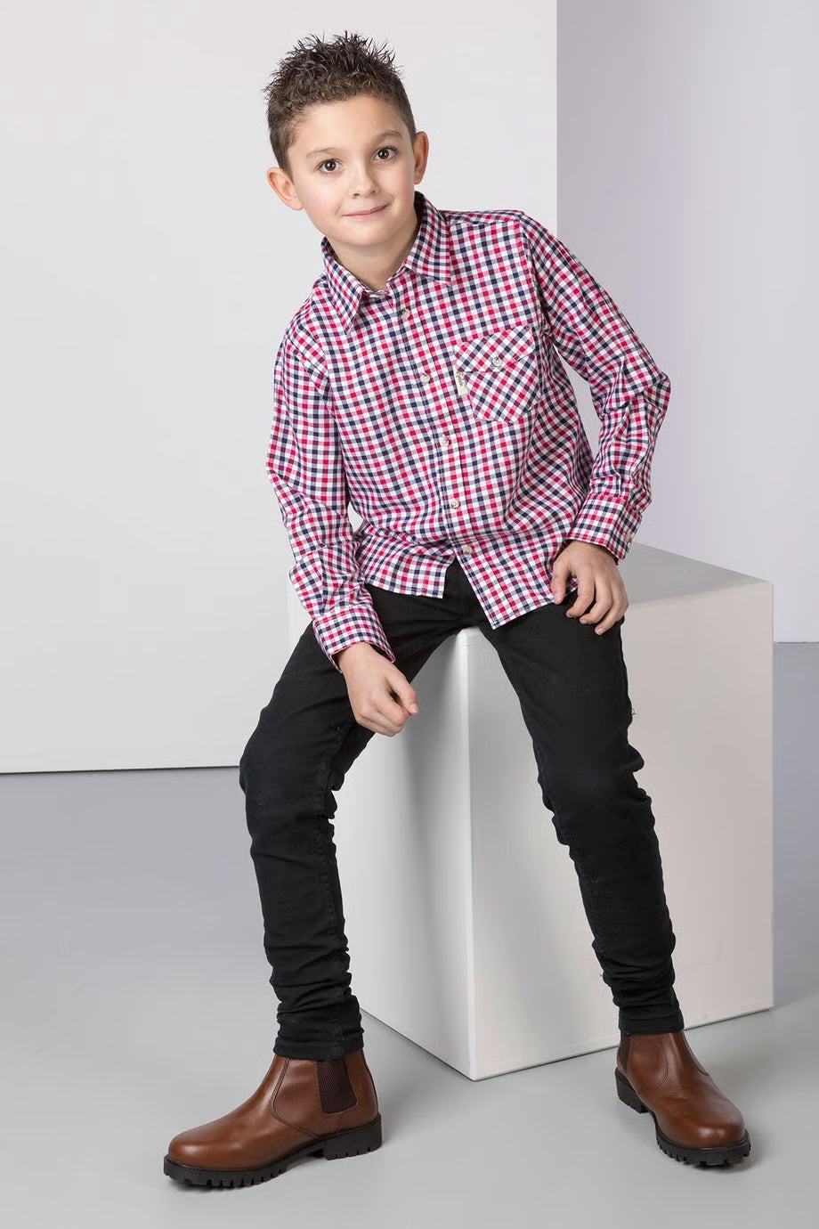Rydale Junior Country Check Shirts Richmond Red/Navy