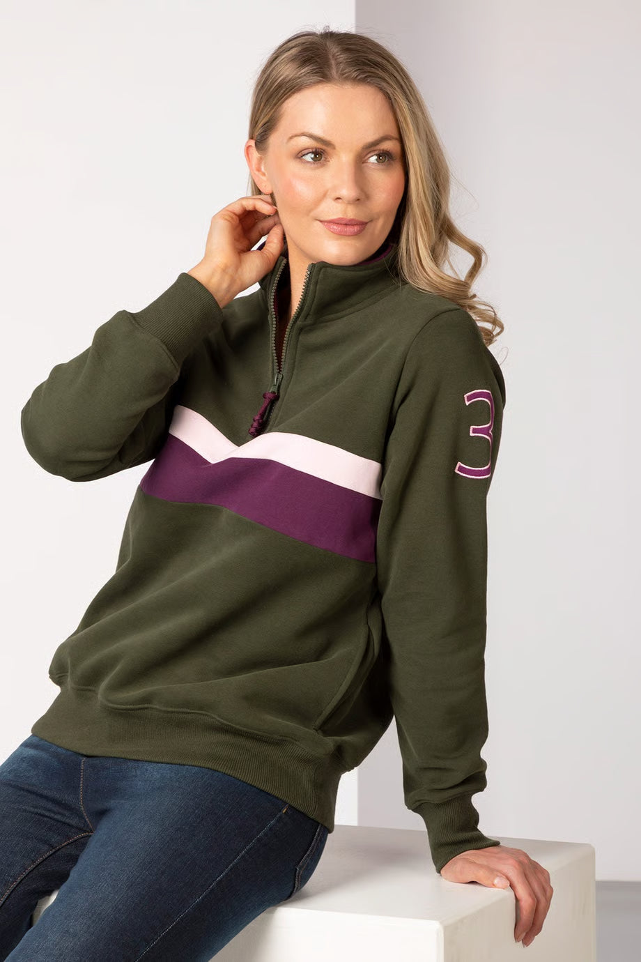 Rydale Ladies Stripe Sweatshirt Bramham Olive